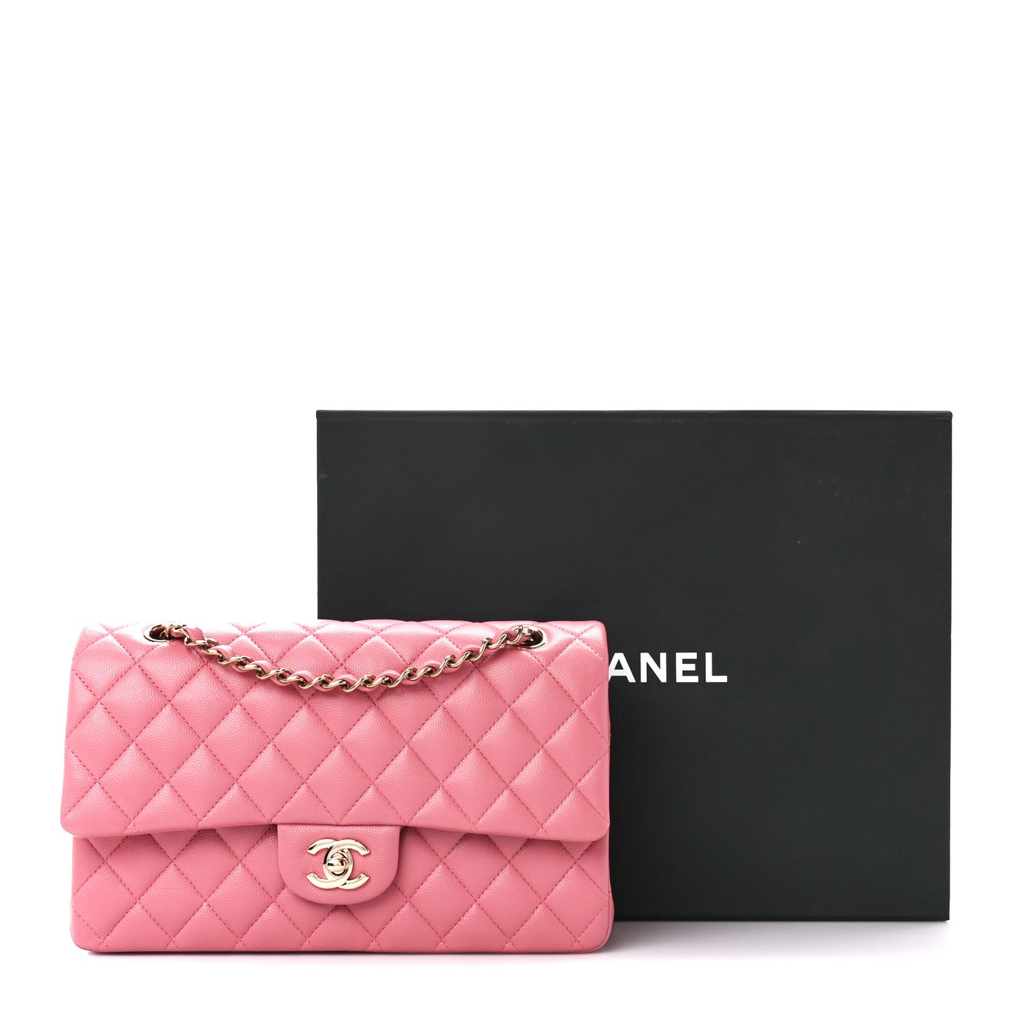 Caviar Quilted Medium Double Flap Pink