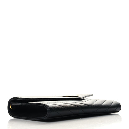 Saint Laurent Grain De Poudre Matelasse Chevron Monogram Envelope Clutch Black 4 of 11