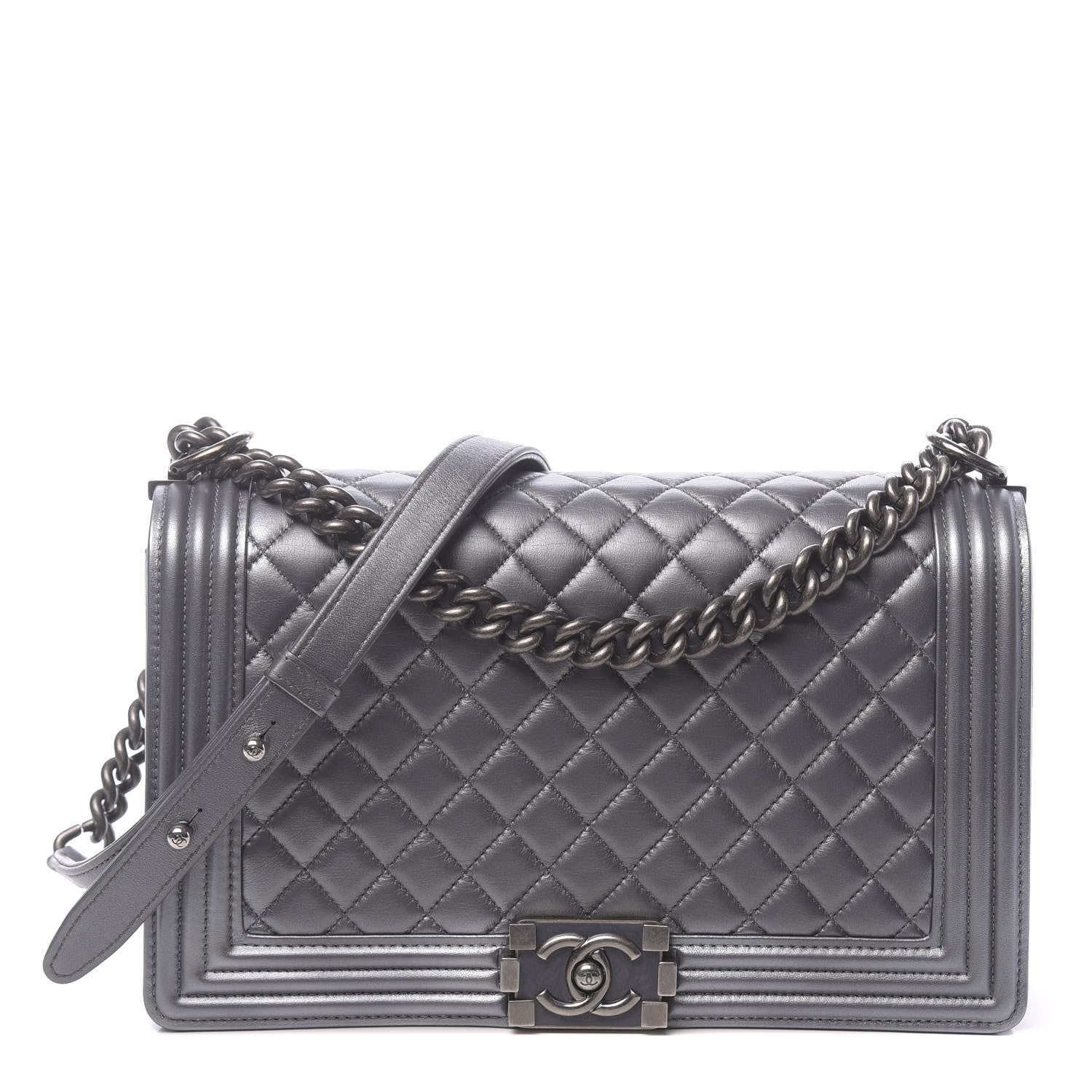 Chanel Metallic Calfskin Quilted New Medium Boy Flap Dark Silver 1 of 13