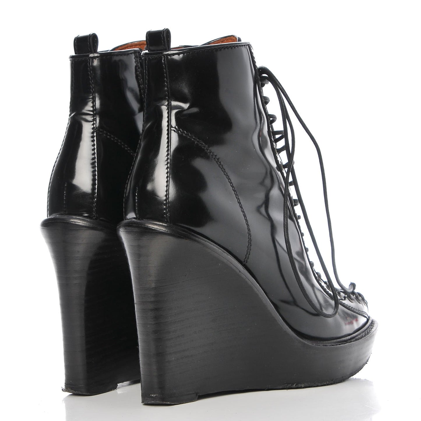 Patent Corset Wedge Boots 38 Black