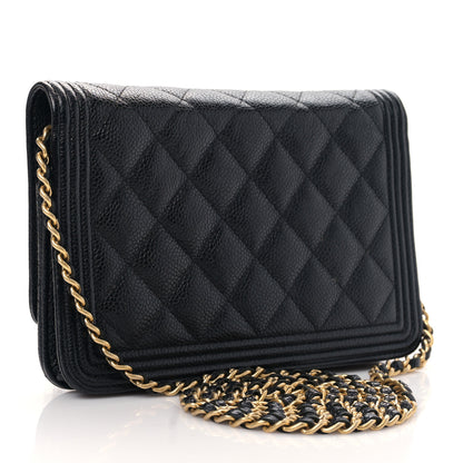 Chanel Caviar Quilted Boy Wallet On Chain WOC Black 2 of 9