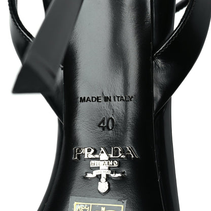 Prada Spazzolato Metal Triangle Logo Pointed Toe Sandals 40  Black 8 of 8