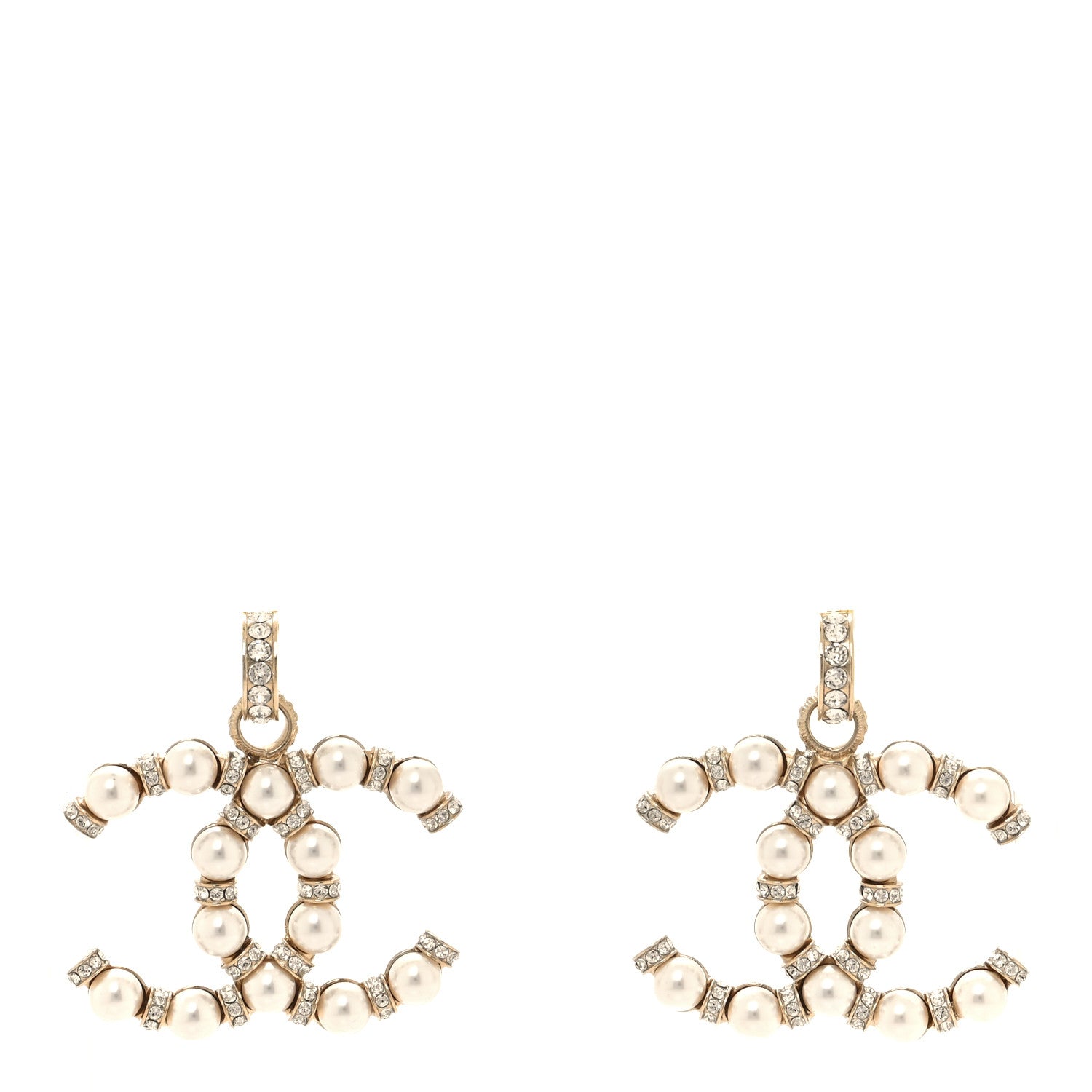 Chanel Pearl Crystal Nefertiti CC Drop Earrings Gold 1 of 5