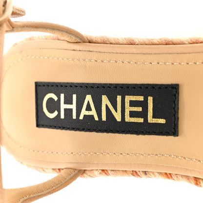 Chanel Lambskin Grosgrain CC Espadrilles Wedges 36 Beige Black 7 of 8
