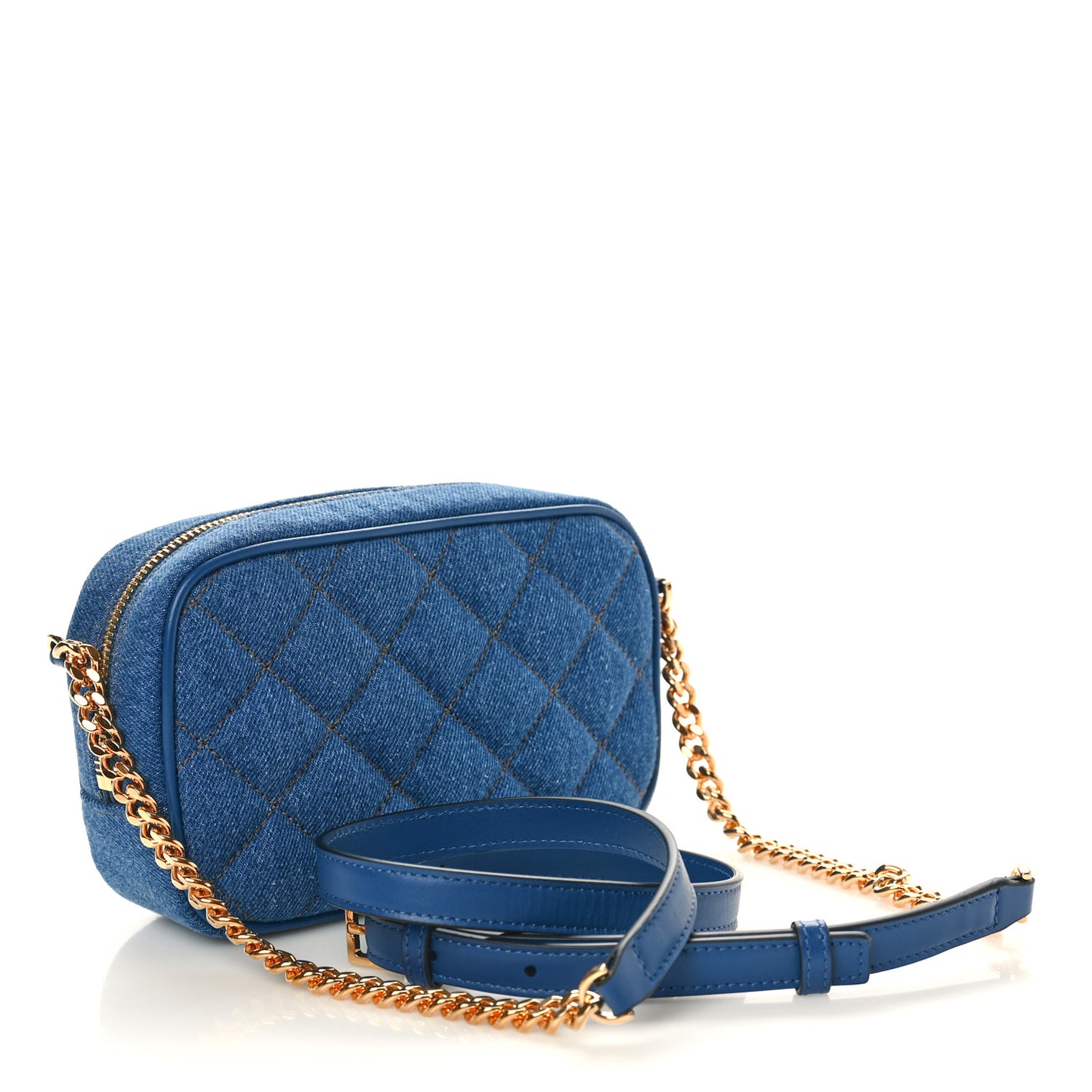 Denim Quilted La Medusa Camera Bag Blue