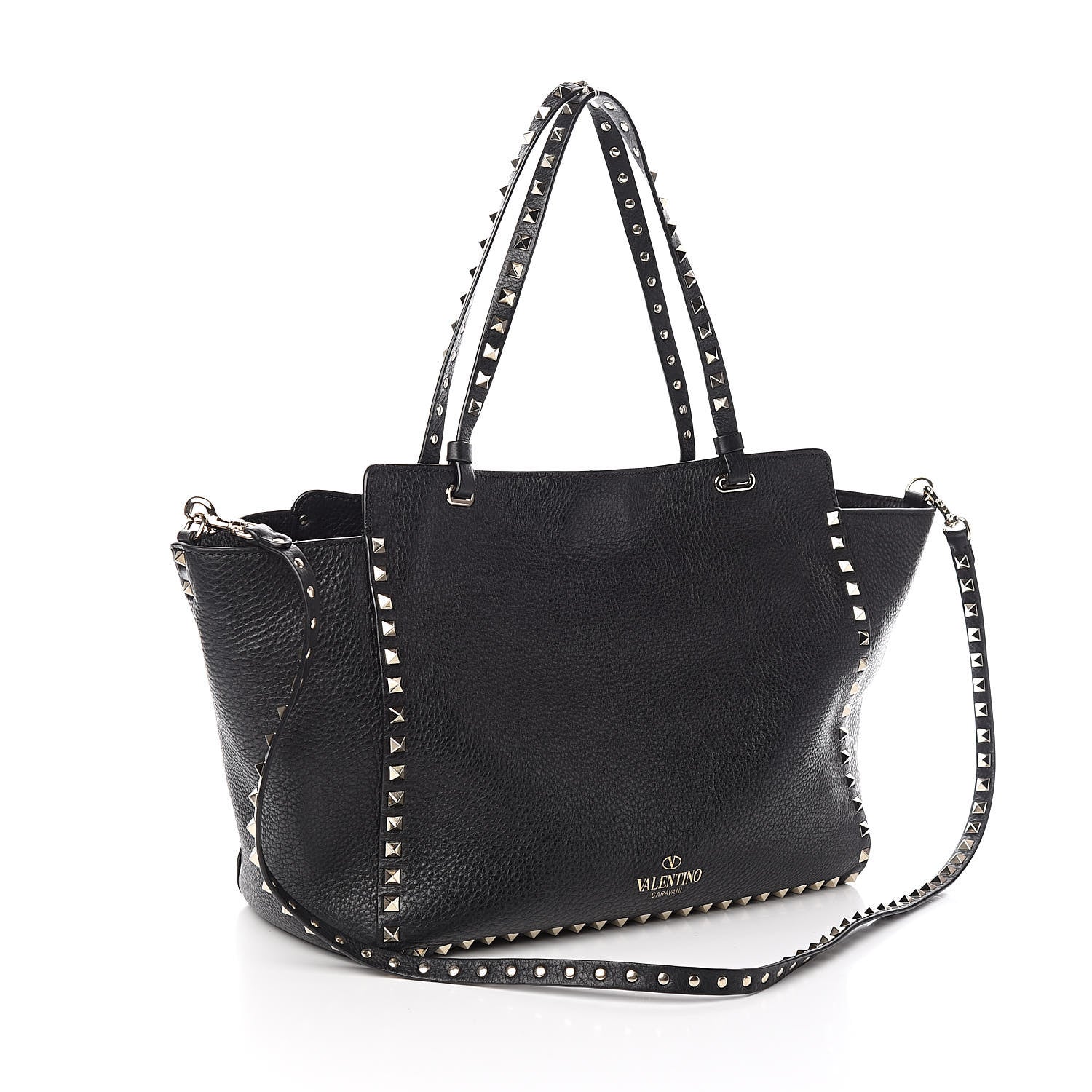 Valentino Garavani Pebbled Calfskin Medium Rockstud Tote Black 3 of 10