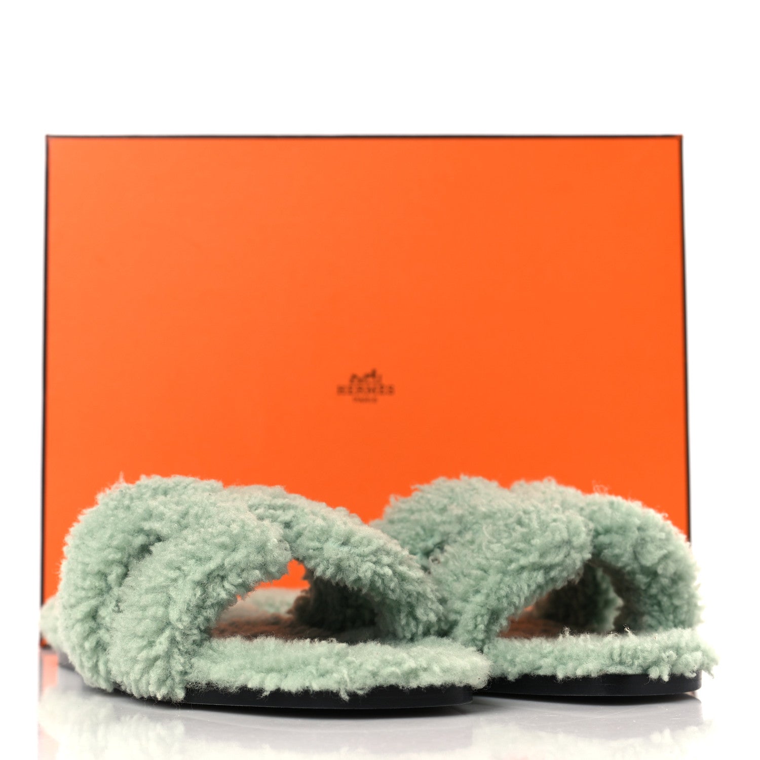 Hermes Woolskin Oran Sandals 37.5 Vert D’eau 8 of 8