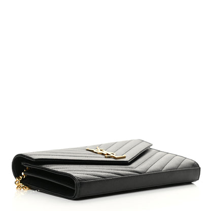 Saint Laurent Grain De Poudre Matelasse Chevron Monogram Chain Wallet Black 4 of 15