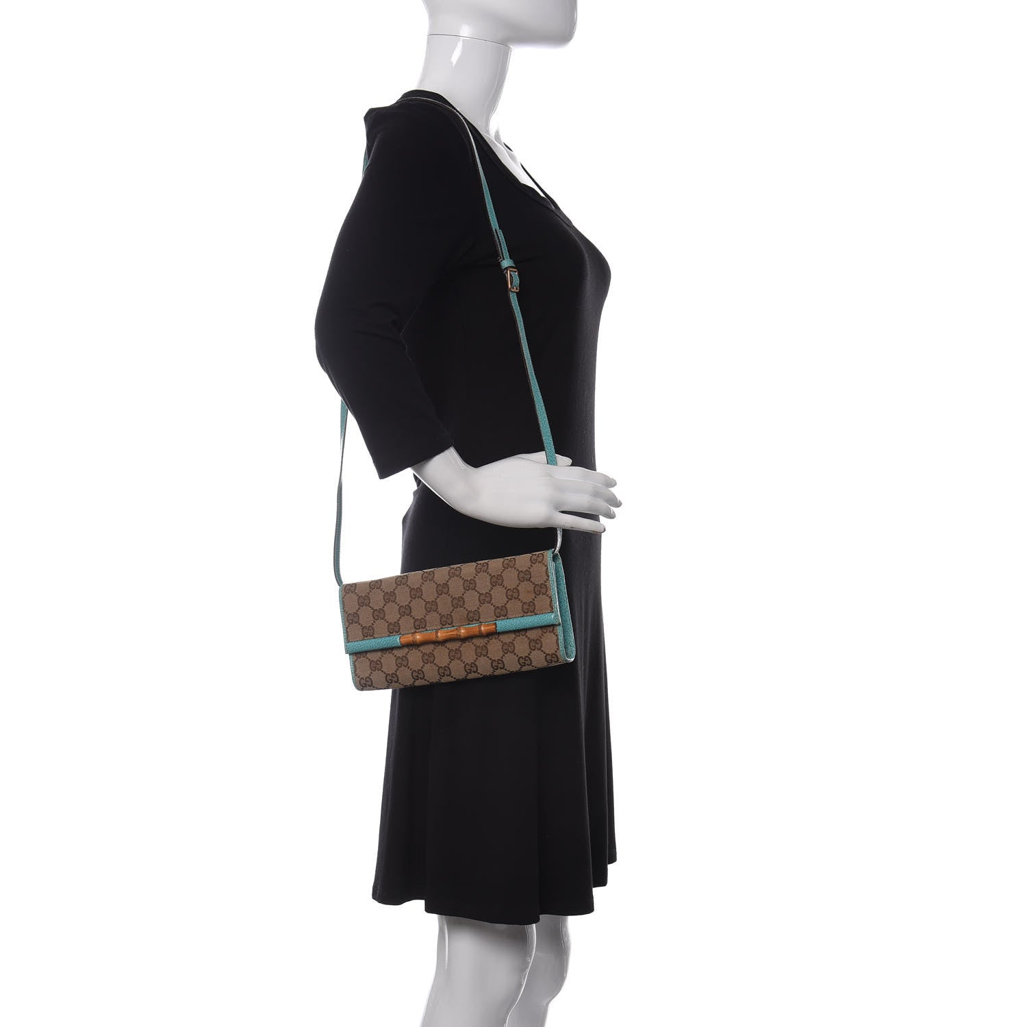 Gucci Monogram Bamboo Bar Clutch Turquoise 2 of 11