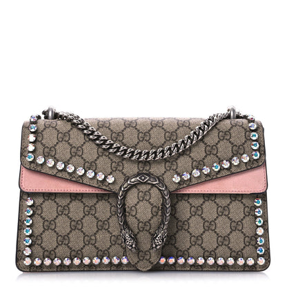 Gucci GG Supreme Monogram Suede Crystal Small Dionysus Shoulder Bag Beige Ebony Light Peonia 1 of 7
