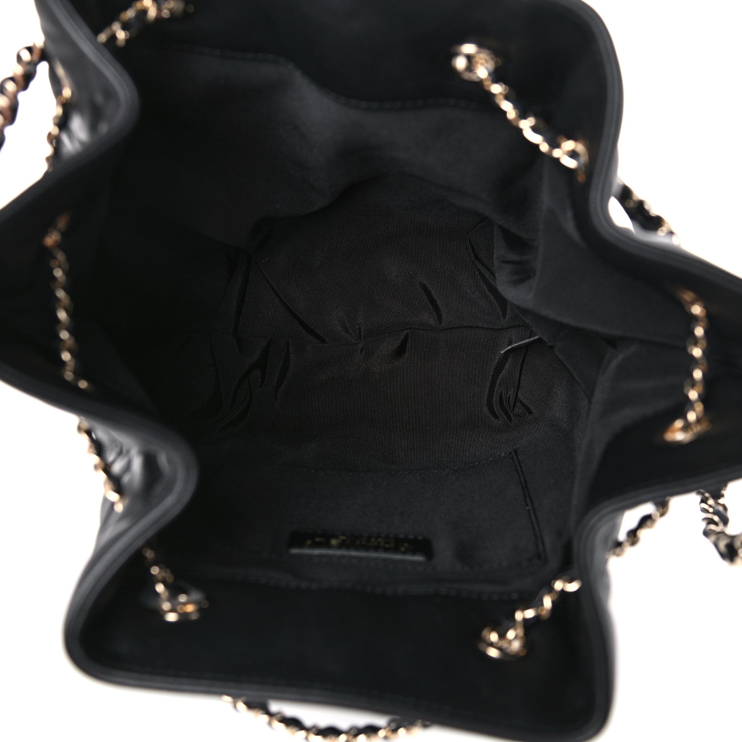 Chanel Lambskin Quilted Large CC Drawstring Bag Black 5 of 10