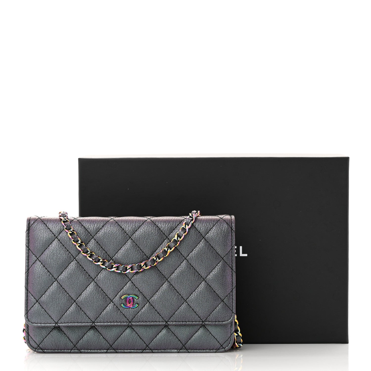 Chanel Iridescent Goatskin Quilted Wallet On Chain WOC Purple 12 of 12