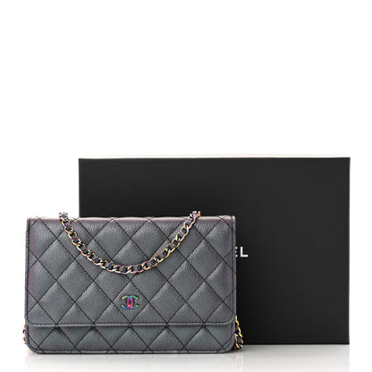 Chanel Iridescent Goatskin Quilted Wallet On Chain WOC Purple 12 of 12