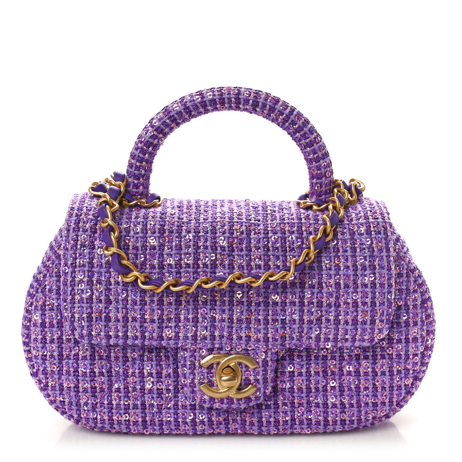 Chanel Tweed Sequin Quilted Baywatch Top Handle Flap Purple 1 of 10