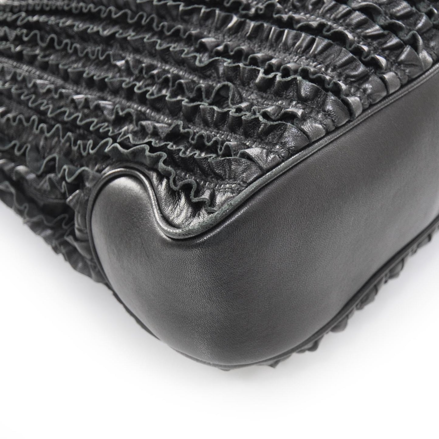 Leather Ruched Ribbon Tote Black