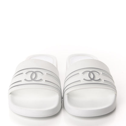 Chanel PVC CC Mules Sandals 38 White Grey 2 of 11