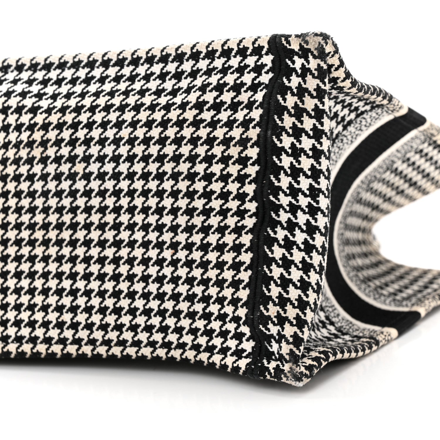 Christian Dior Canvas Houndstooth Embroidered Medium Book Tote Black White 10 of 27