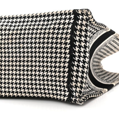 Christian Dior Canvas Houndstooth Embroidered Medium Book Tote Black White 10 of 27