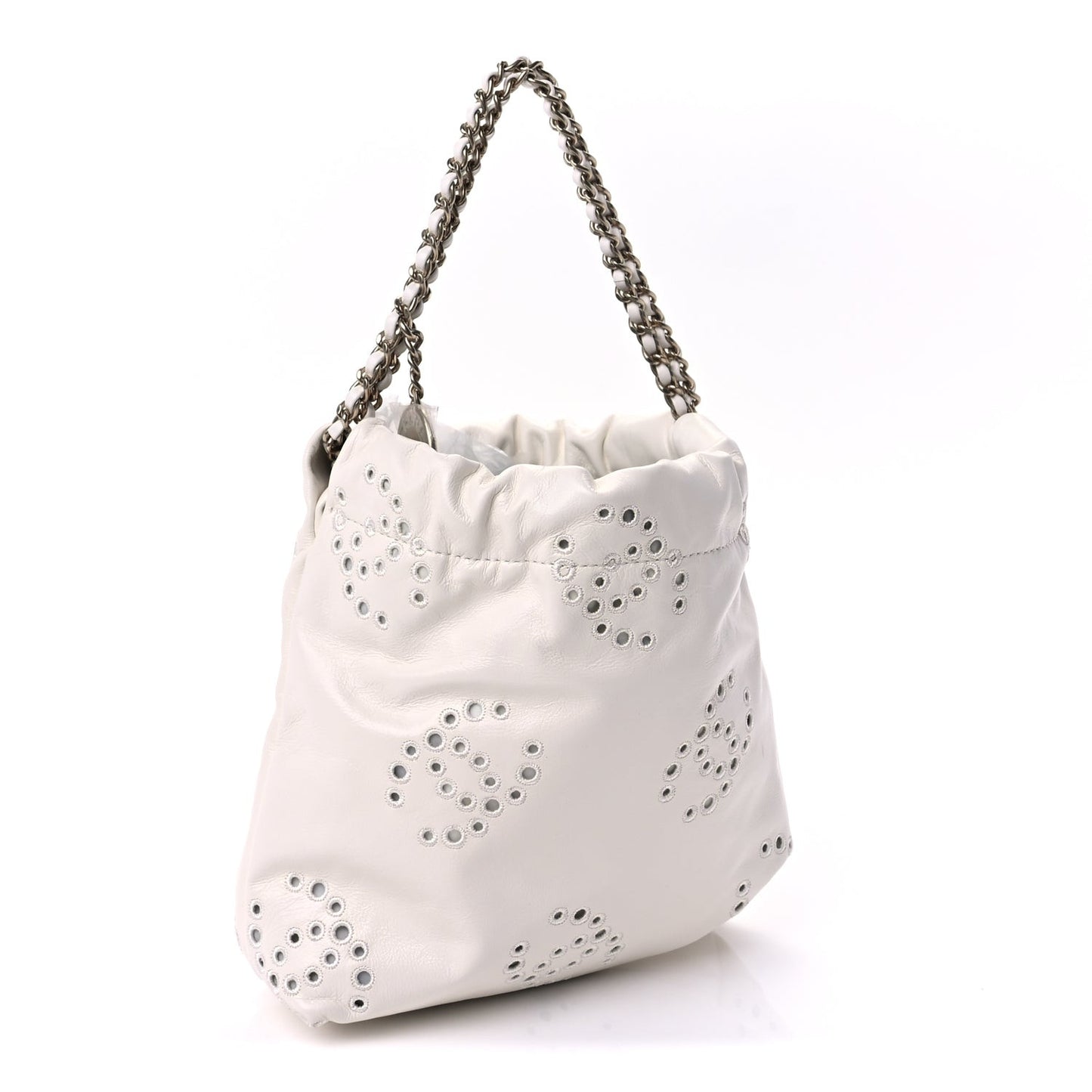 Shiny Calfskin Eyelet Mini  22  White