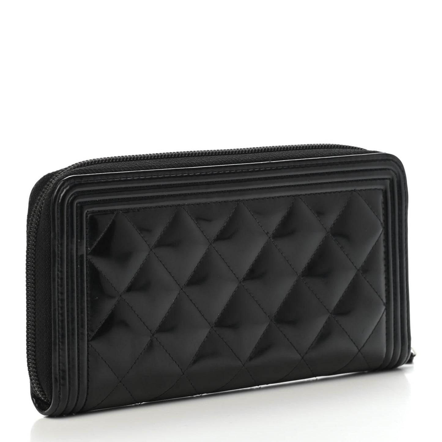 Glazed Calfskin Boy Zip Around Wallet Black
