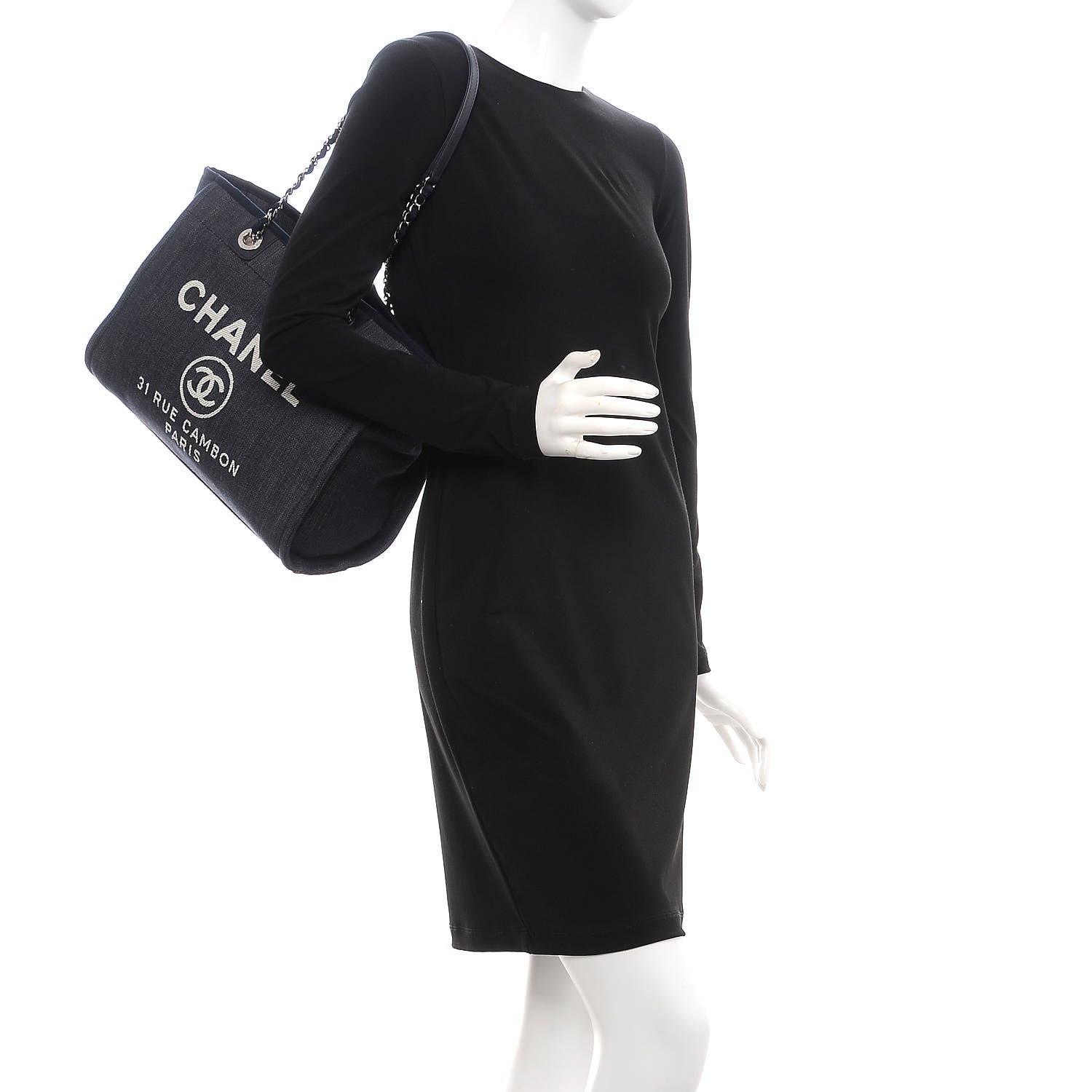 Chanel Denim Small Deauville Tote Dark Blue 2 of 7