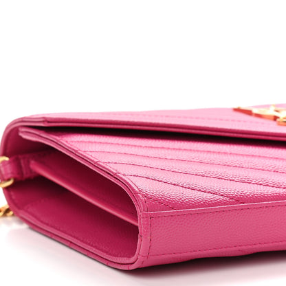 Saint Laurent Grain De Poudre Matelasse Chevron Monogram Chain Wallet Bubblegum 8 of 10