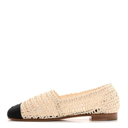 Chanel Knit Grosgrain Cap Toe CC Moccasin Loafers 35.5 Ivory Black 1 of 7