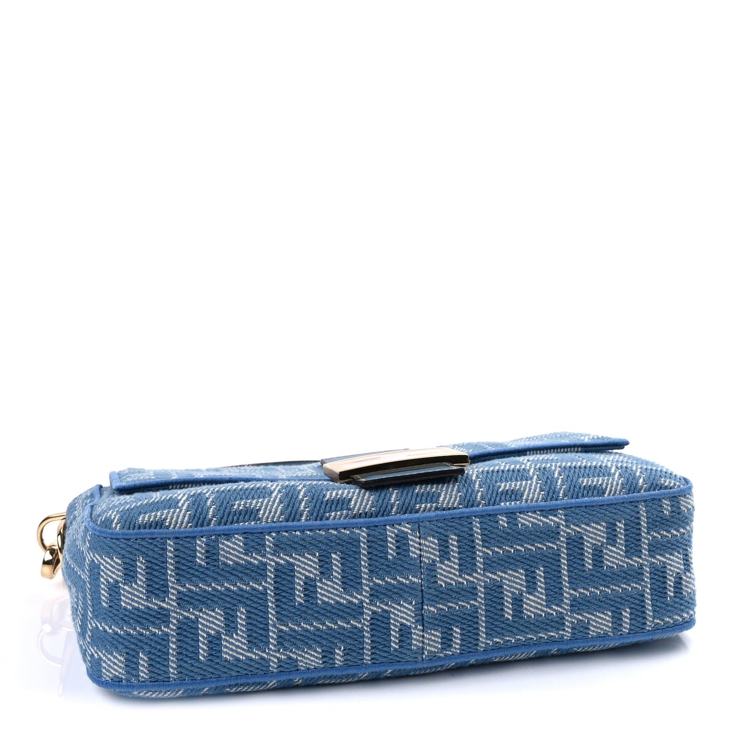 Denim Jacquard FF Effect Vitello Grace Reversible Baguette  Ceruleo