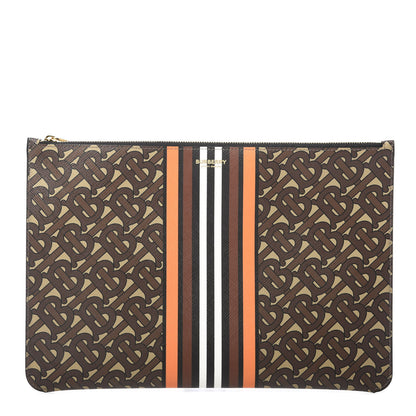 Burberry E-Canvas Monogram Stripe Zip Pouch Brown Orange 2 of 8
