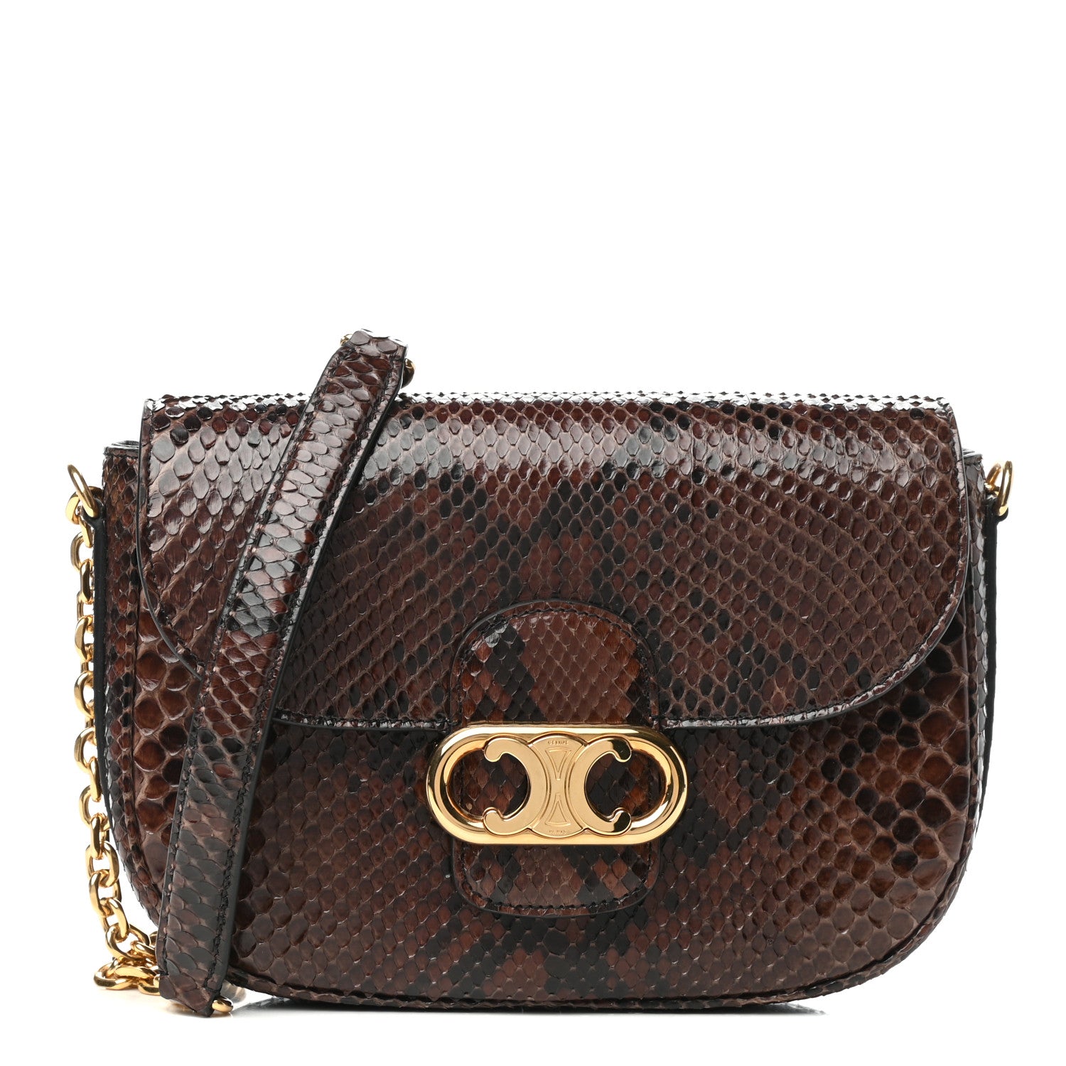 Celine Snakeskin Medium Chain Maillon Triomphe Brown 1 of 8