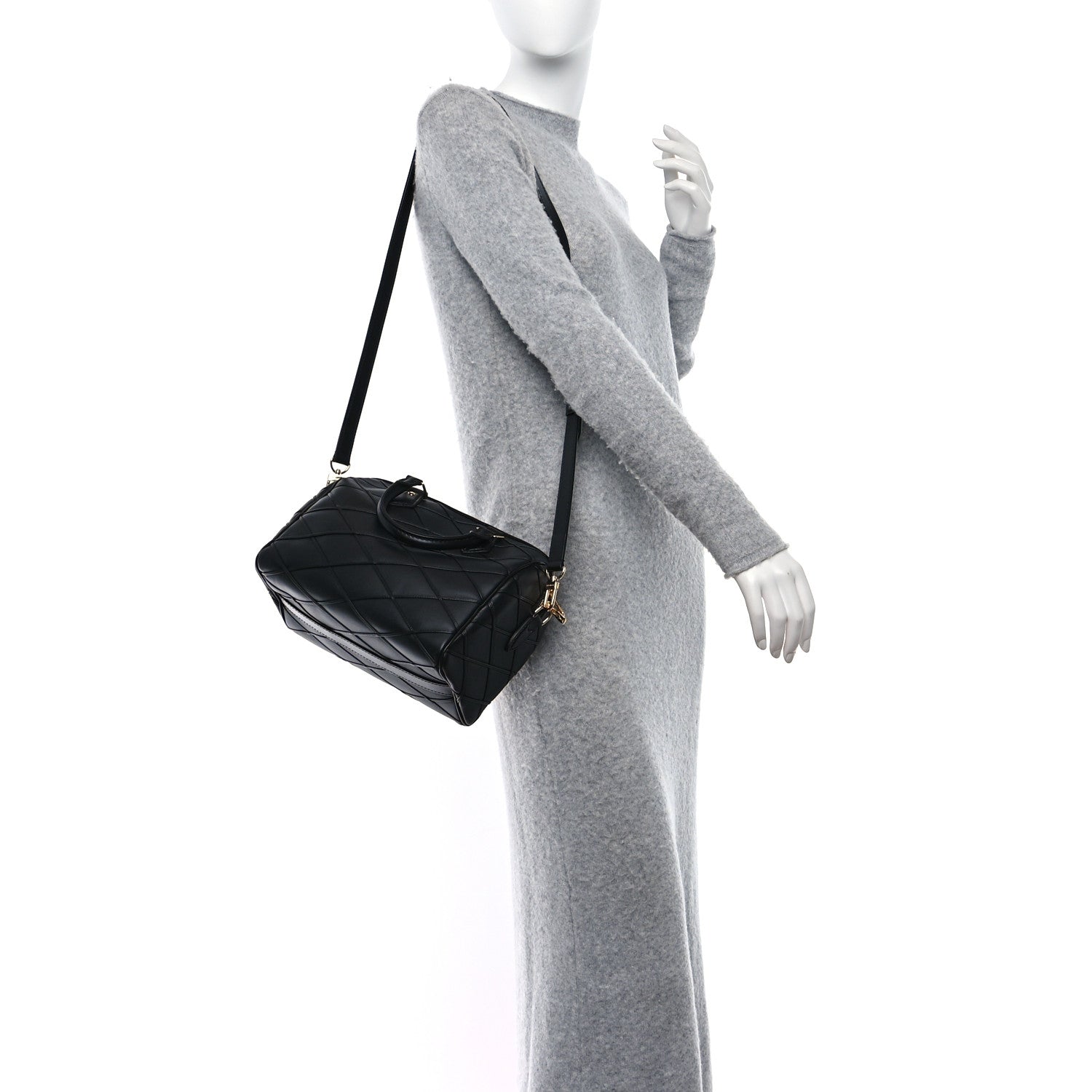 Louis Vuitton Lambskin Malletage Speedy Bandouliere 25 Black 2 of 11