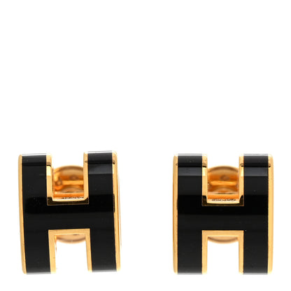 Hermes Gold Lacquered Mini Pop H Earrings Black 1 of 7