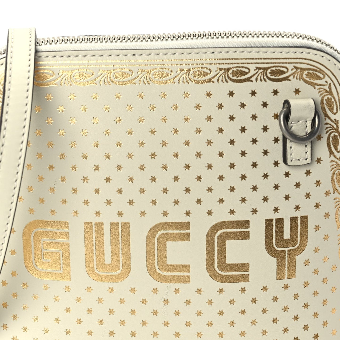X SEGA Calfskin GUCCY Stars Mini Dome Shoulder Bag  Mystic White Gold
