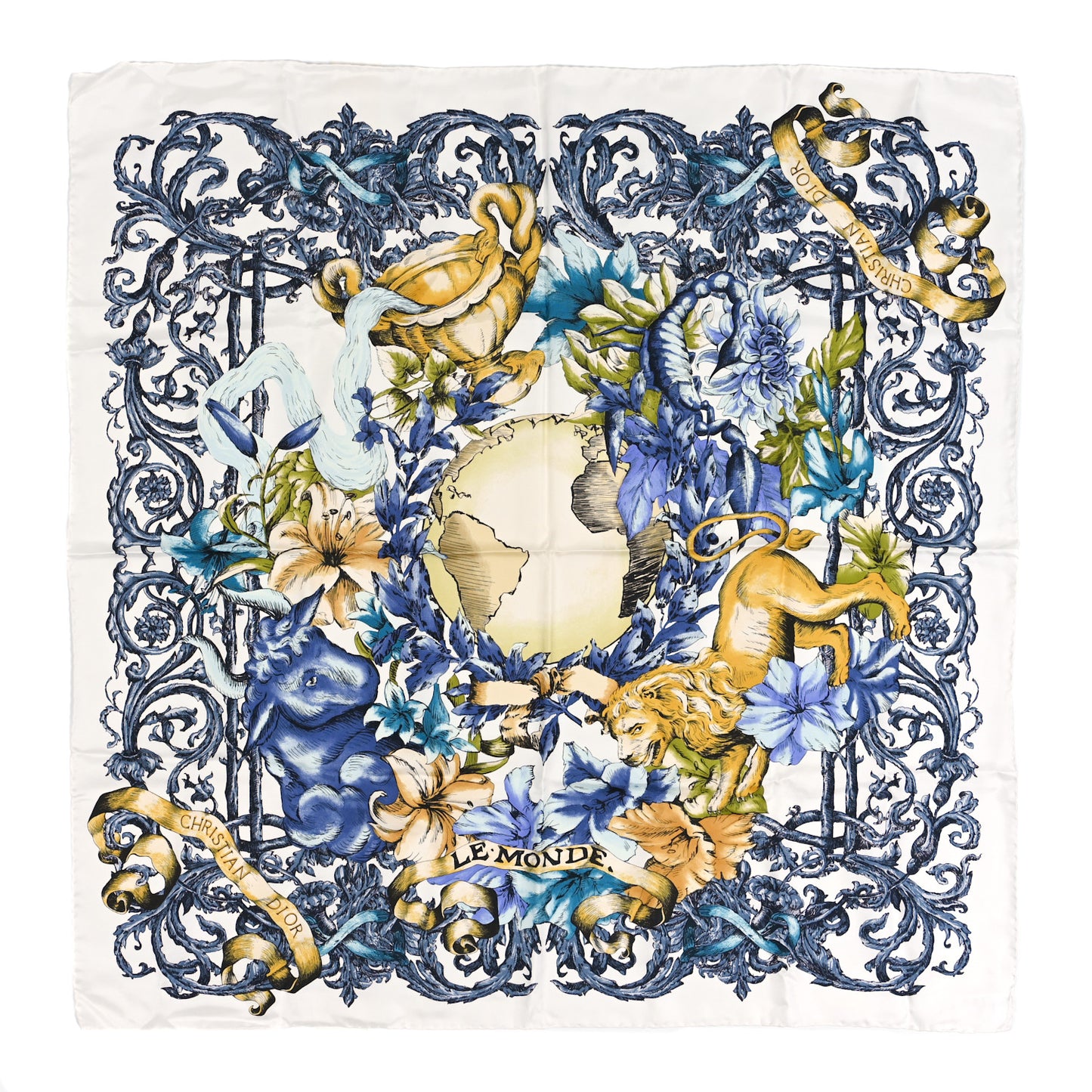 Silk Le Monde 90 Square Scarf White Multicolor