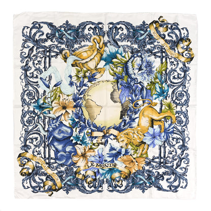 Christian Dior Silk Le Monde 90 Square Scarf White Multicolor 1 of 3