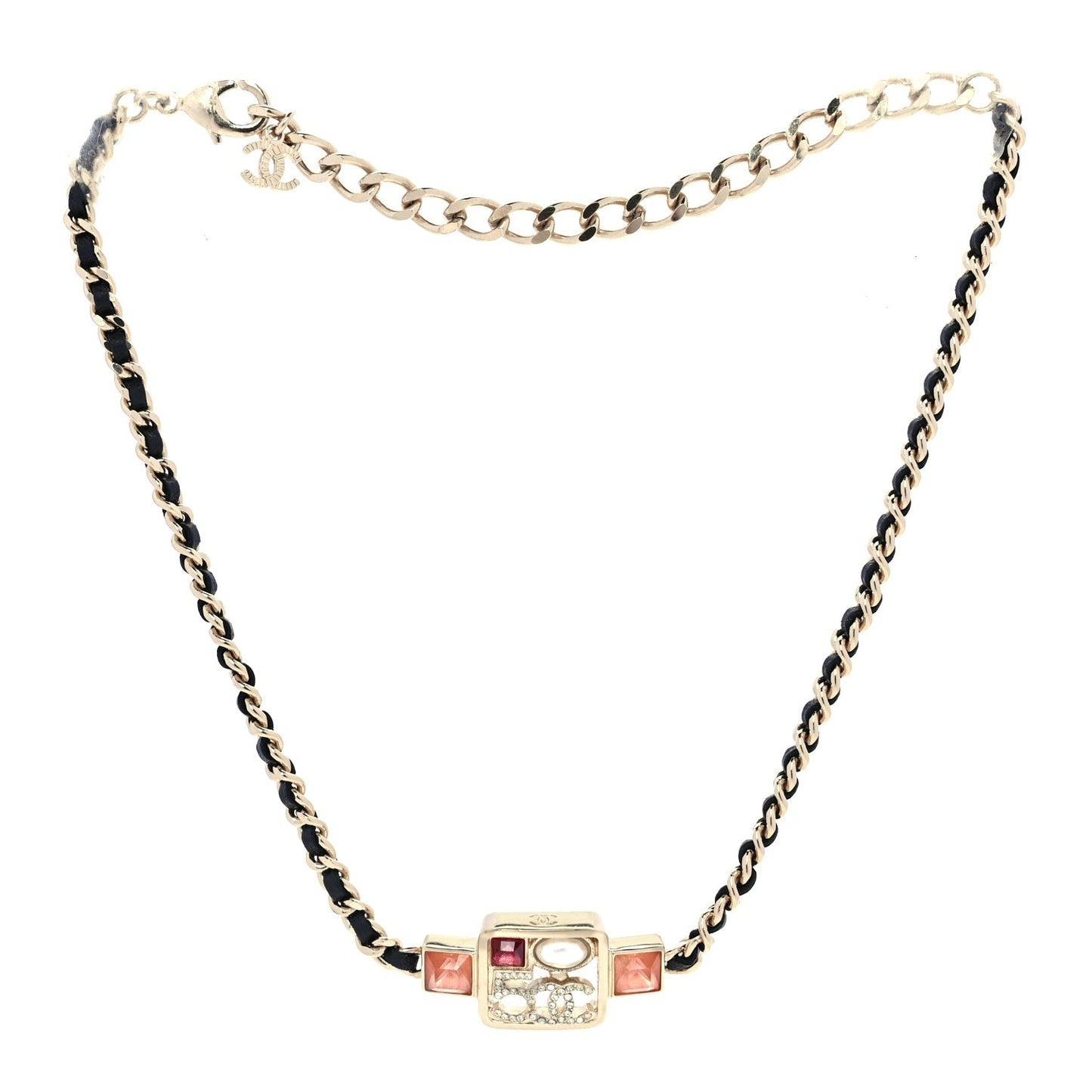 Calfskin Pearl Gripoix Chocker Necklace  Gold Multicolour