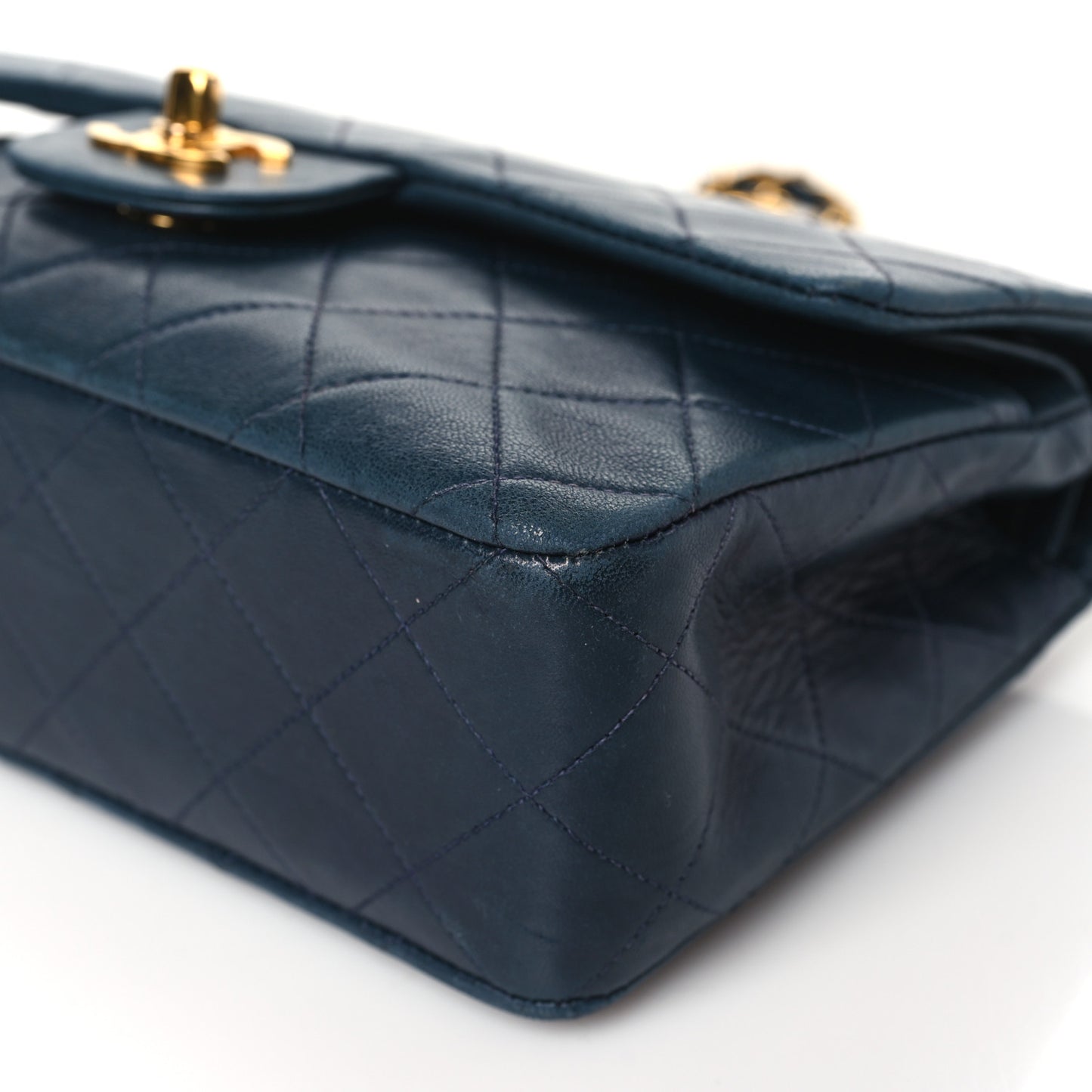 Lambskin Quilted Medium Double Flap Navy