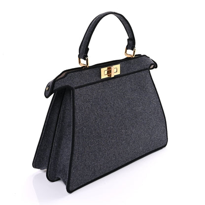 Fendi Melange Flannel Satin Threaded Edge Medium Peekaboo I SEE U Satchel Grigio Bois de Rose 2 of 7