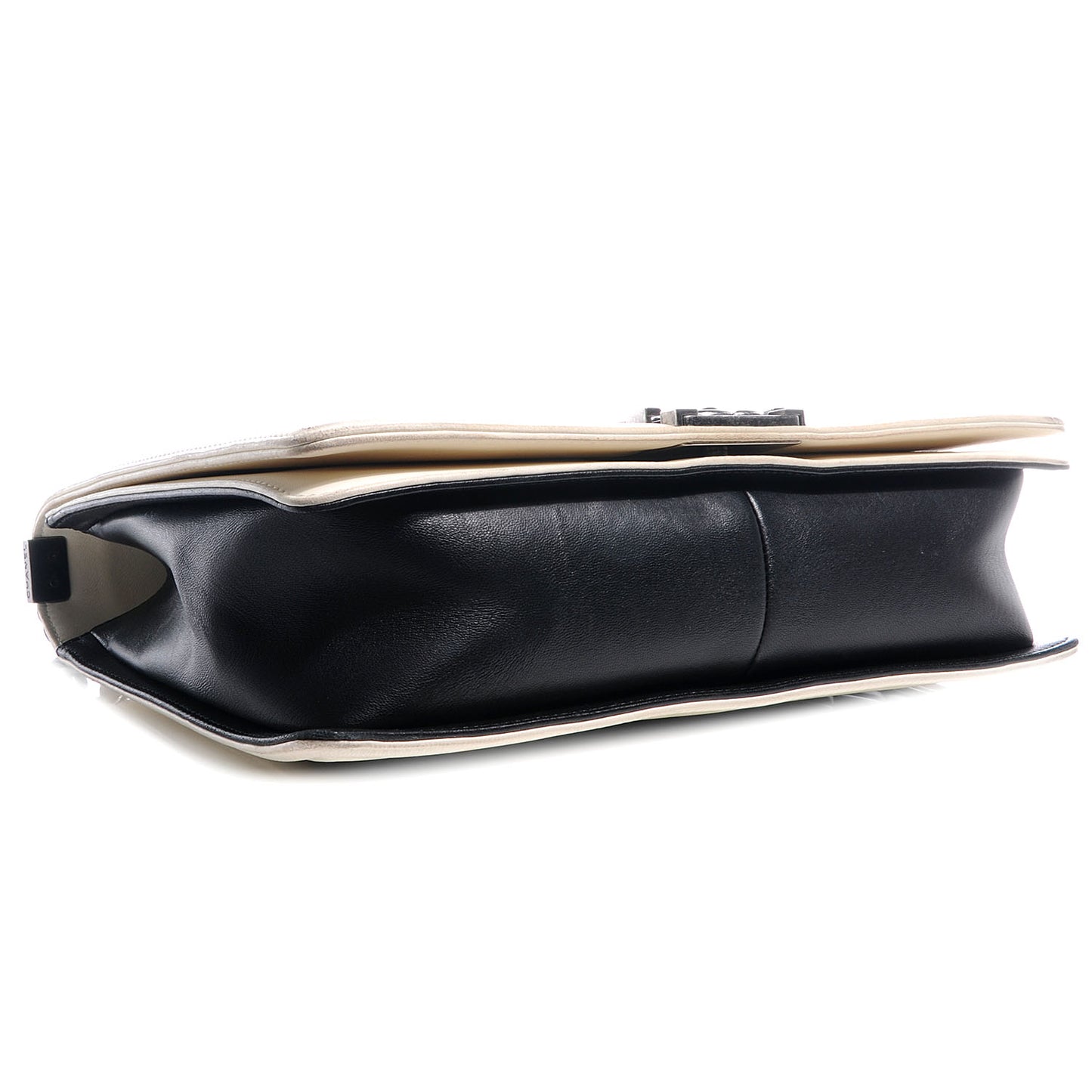 Lambskin Quilted Large Boy Flap Black White