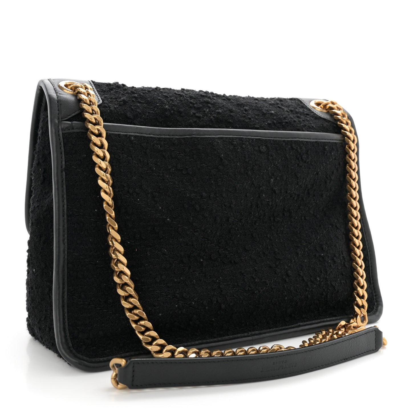 Boucle Tweed Monogram Medium Niki Chain Satchel Black