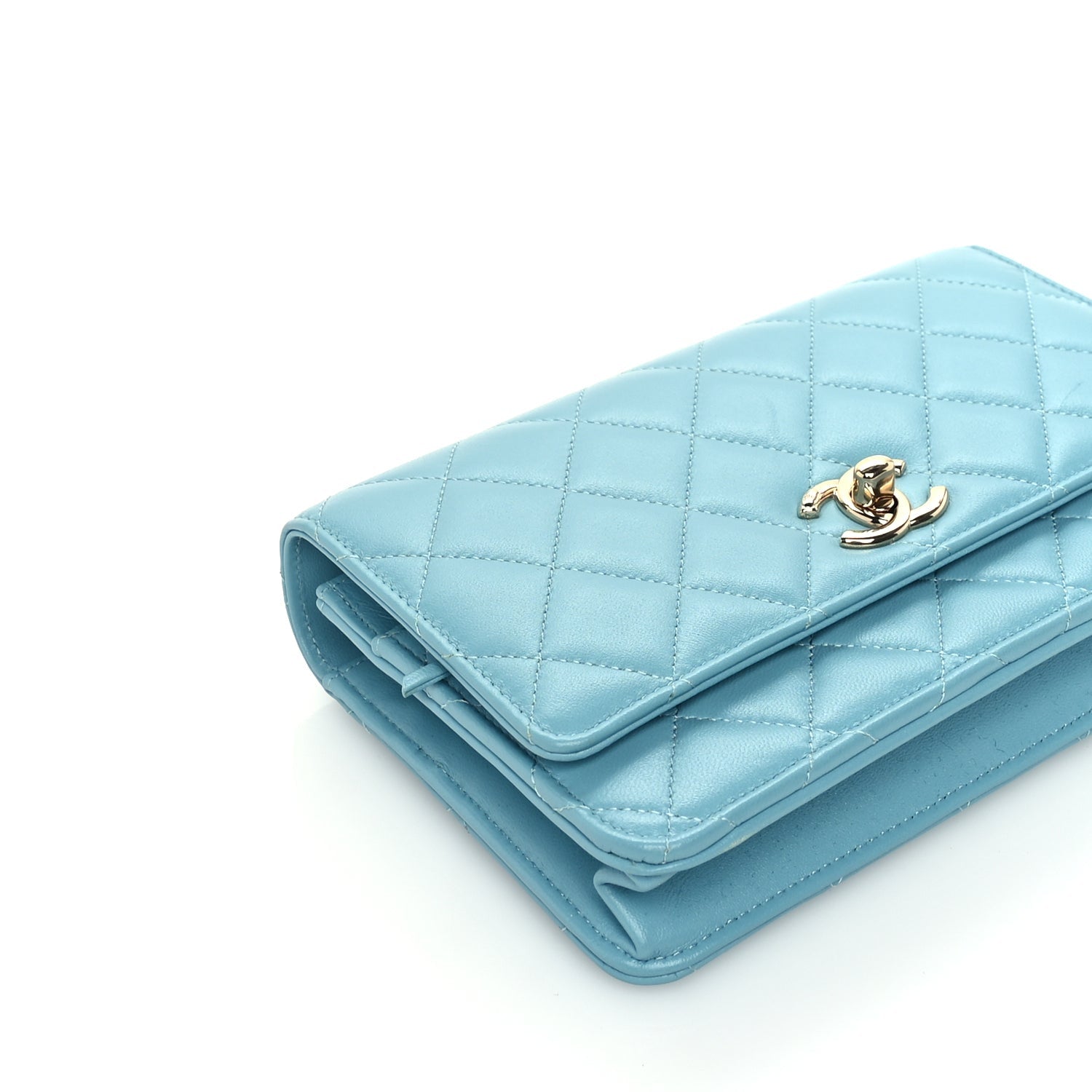 Chanel Lambskin Quilted Trendy CC Wallet On Chain WOC Light Blue 8 of 9