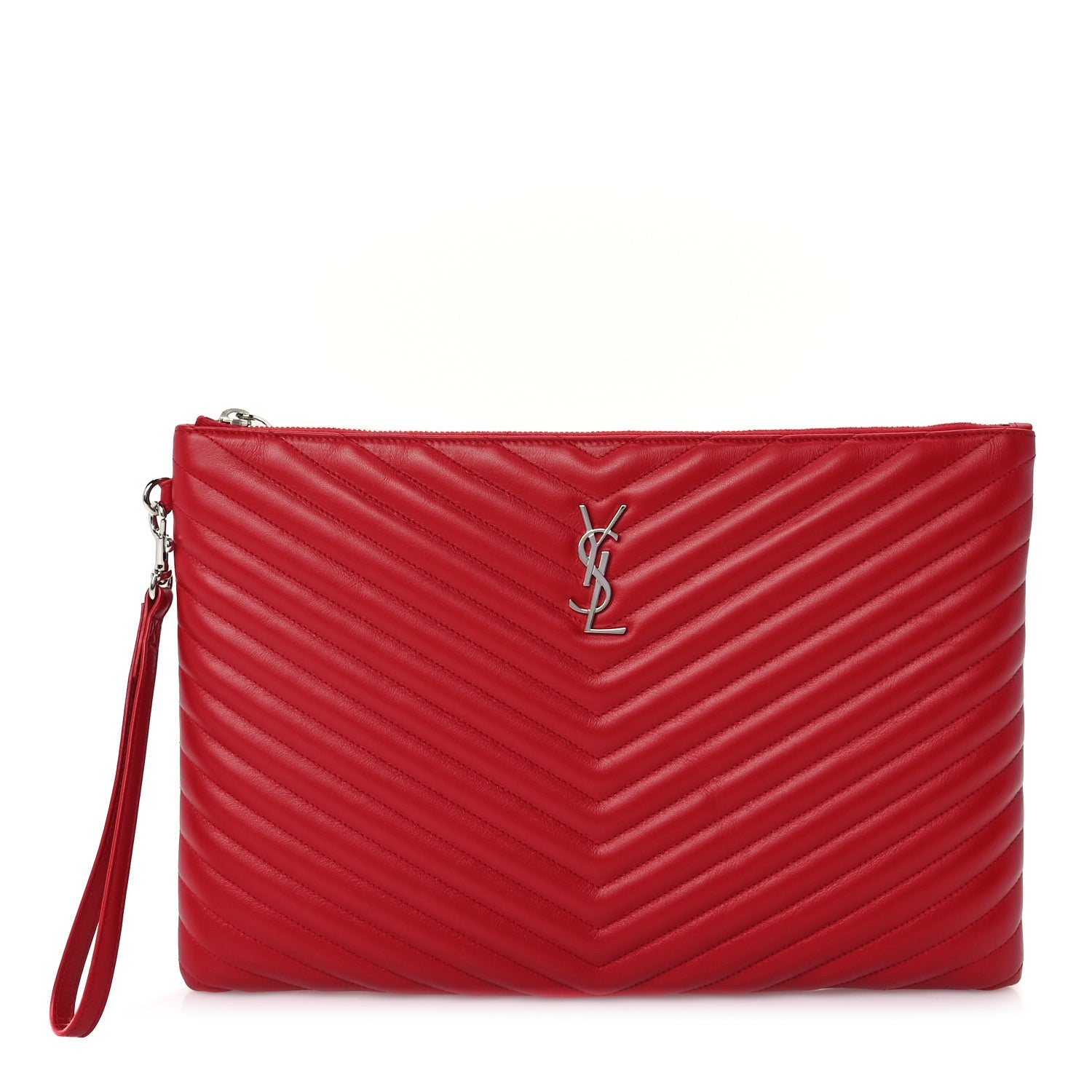 Saint Laurent Calfskin Matelasse Chevron Monogram Document Holder Rouge Eros 1 of 6
