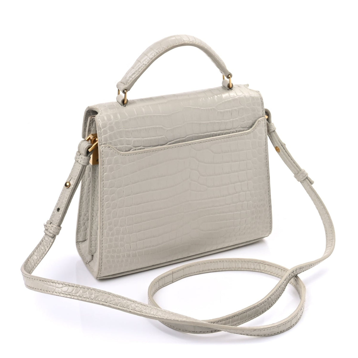 Crocodile Embossed Mini Classic Monogram Cassandra Top Handle Crema Soft