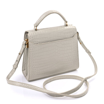 Saint Laurent Crocodile Embossed Mini Classic Monogram Cassandra Top Handle Crema Soft 2 of 8