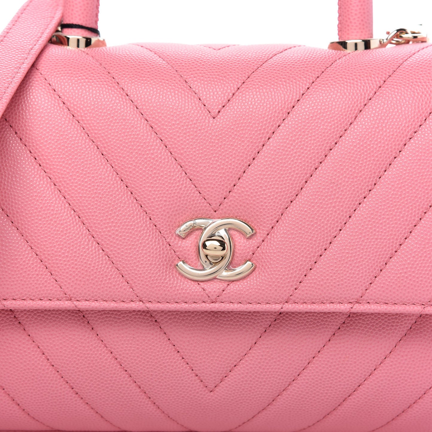 Caviar Chevron Quilted Mini Coco Handle Flap Pink