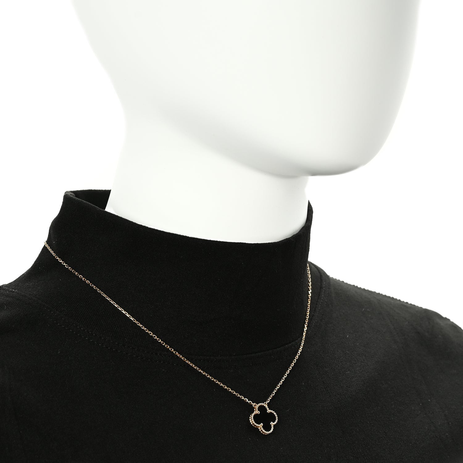 Van Cleef & Arpels 18K Yellow Gold Black Onyx Vintage Alhambra Pendant Necklace 4 of 6