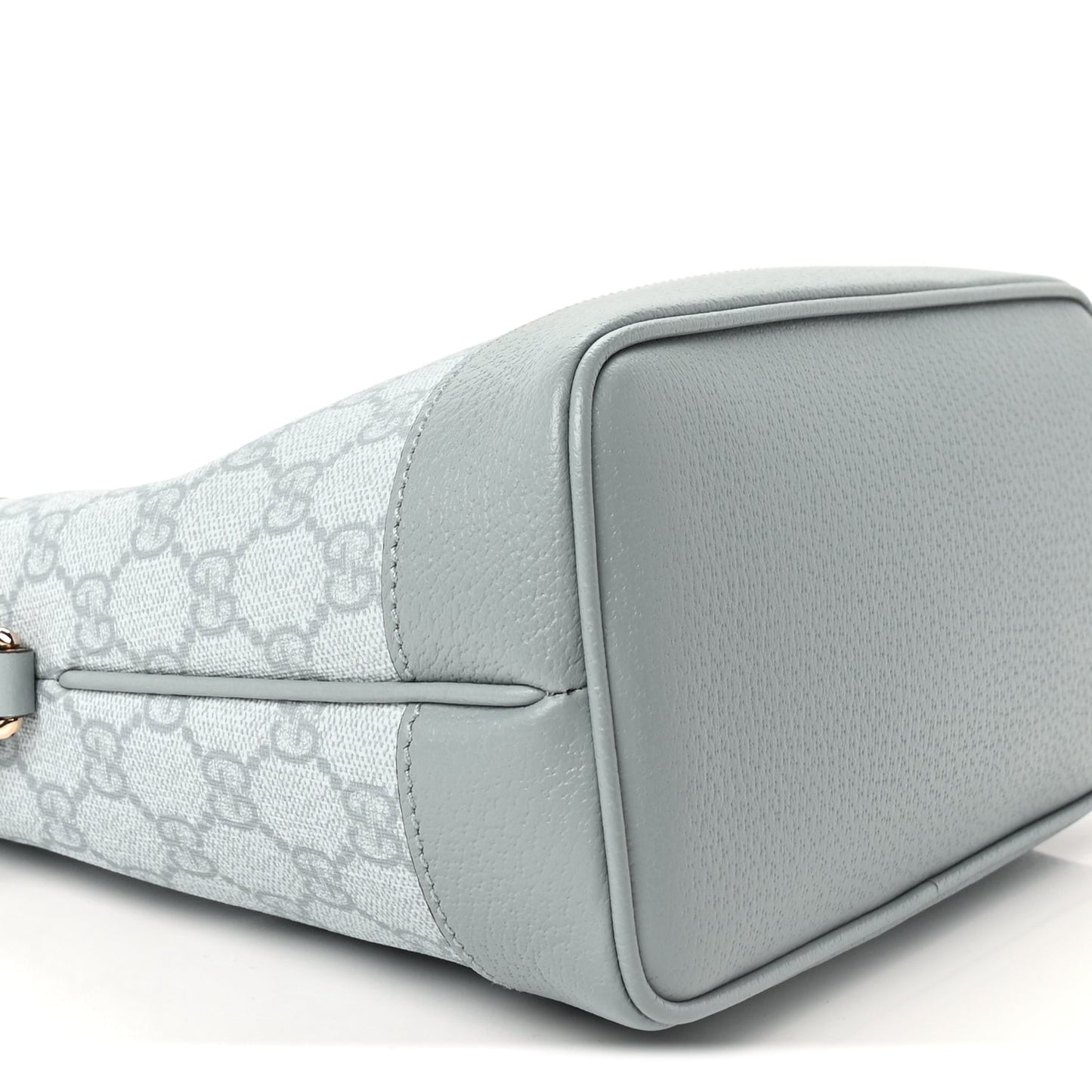 GG Supreme Monogram Textured Dollar Calfskin Web Small Ophidia Bucket Shoulder Bag Dusty Blue