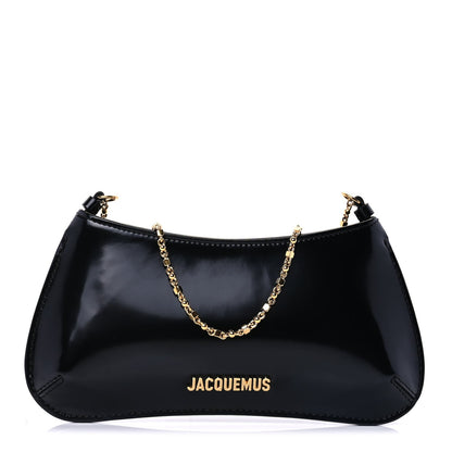 Jacquemus Glazed Calfskin The Small Bisou Chaine Shoulder Bag Black 1 of 8