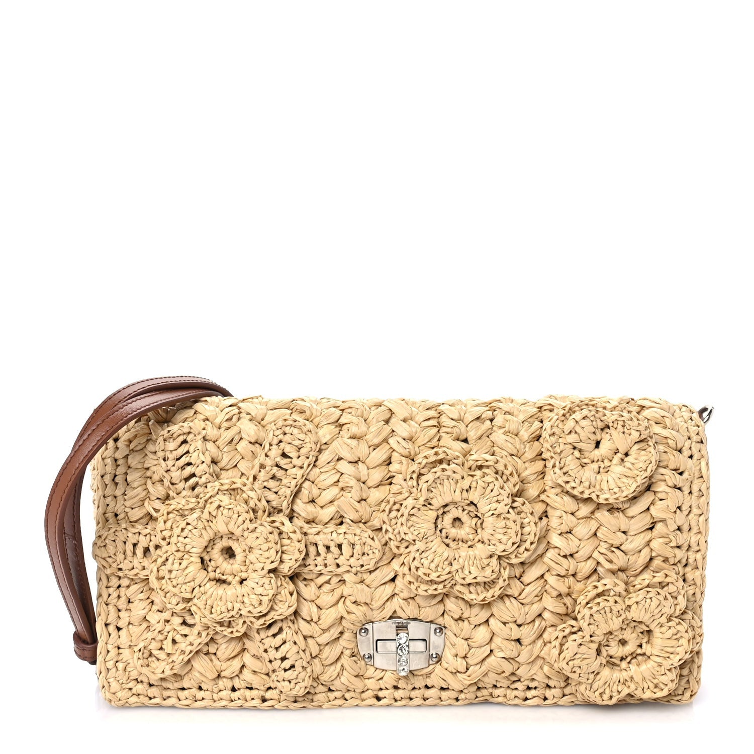 Miu Miu Raffia Crystal Flap Clutch Natural 1 of 8