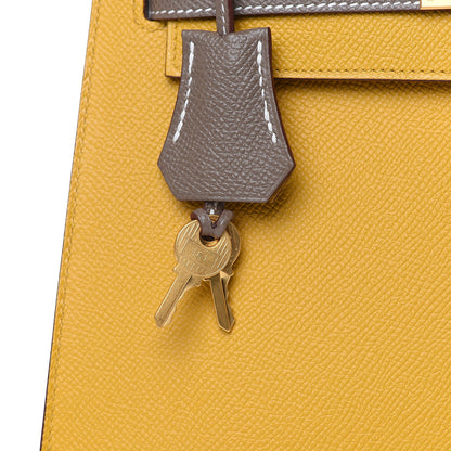 Hermes Epsom Horseshoe Kelly Sellier 25 Jaune Ambre Etoupe 24 of 34